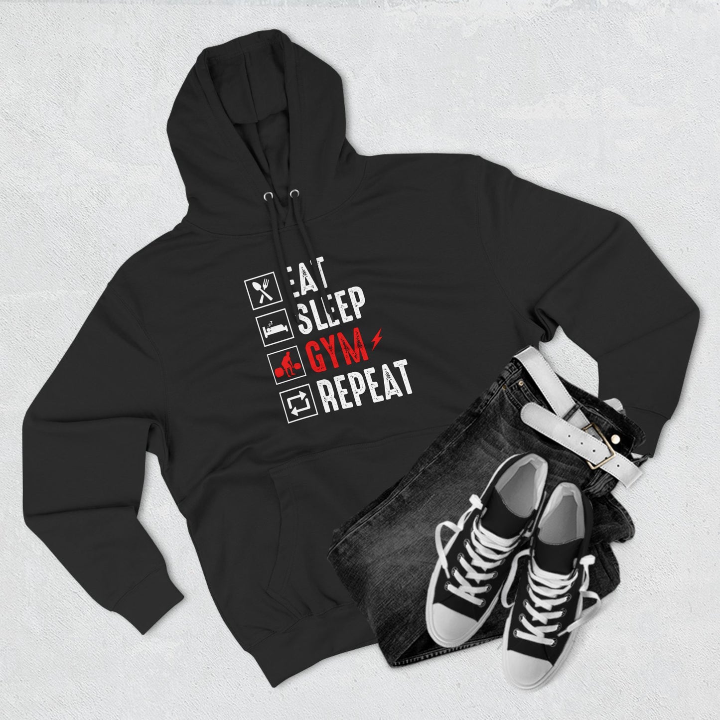 Eat , Sleep , Gym Hoodie - Three-Panel Fleece