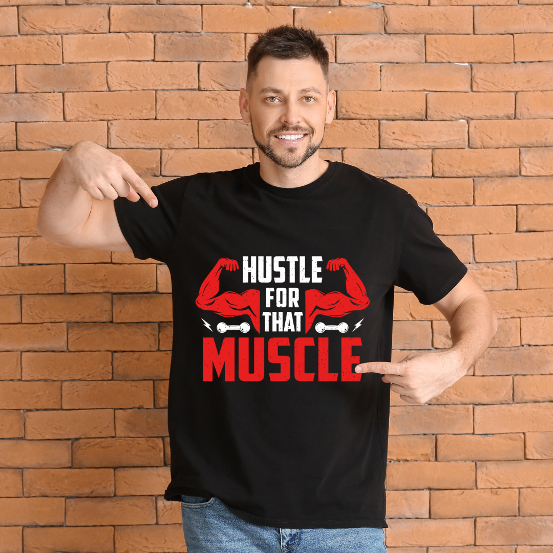 HUSTLE FOR THAT MUSCLE Unisex Heavy Cotton Tee - Perfect for Gym Fans